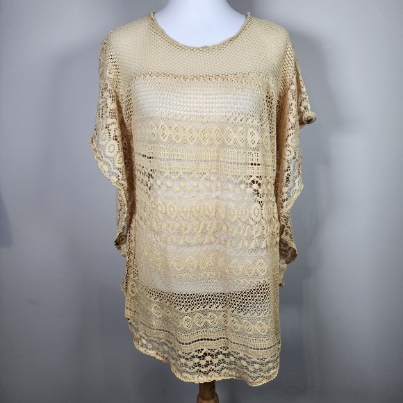 Crochet‎ Tunic Womens Large BOHO Cottage Country Hippy Festival Cotton Ercu - Picture 2 of 13